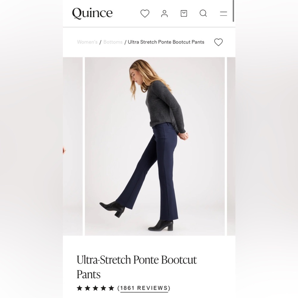 Quince women’s size L ultra stretch ponte bootcut pants - navy blue - 32” inseam